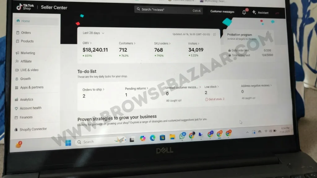 Screenshot of Browse Bazaar Dropshipping results for one of their customers