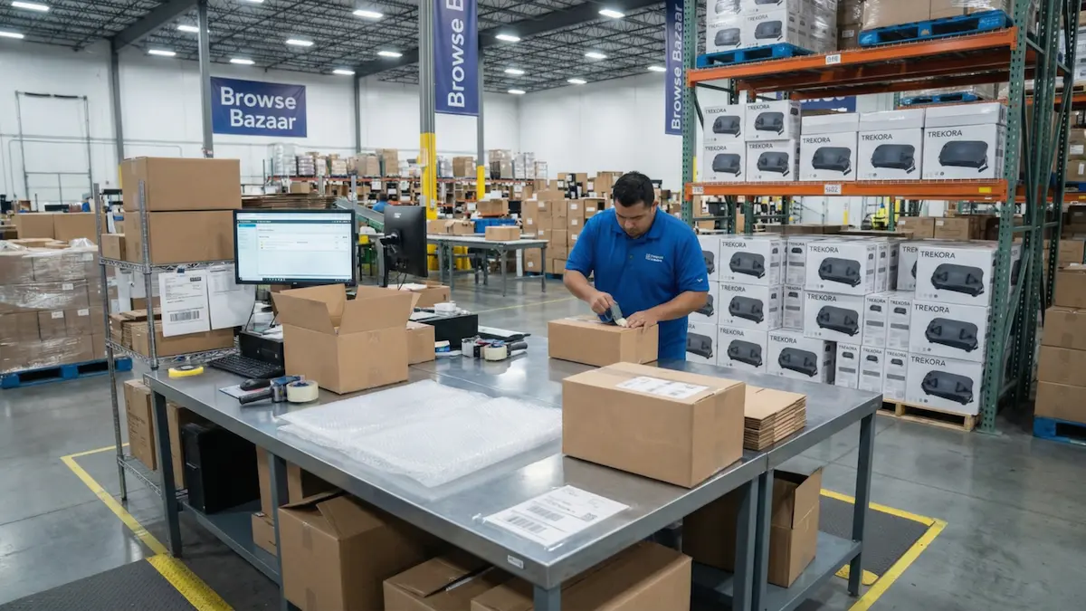 Browse Bazaar 3PL fulfillment warehouse with staff picking and packing customer orders.
